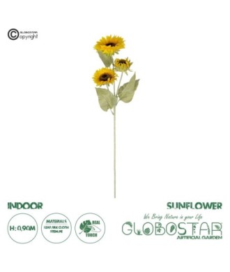 GloboStar® Artificial Garden YELLOW SUNFLOWER BRANCH 21380 Τεχνητό Διακοσμητικό Κλαδί Ηλιοτρόπιο Κίτρινο Y90cm